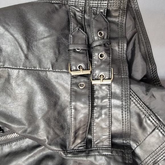 AFTF Basic Black Faux Leather Moto Jacket Quilted Biker Style - Picture 12 of 15